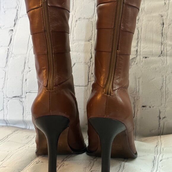 Andiamo Parma Brown/Cognac Leather Boot with back zip with pointed toe. Size 11M - Picture 3 of 8